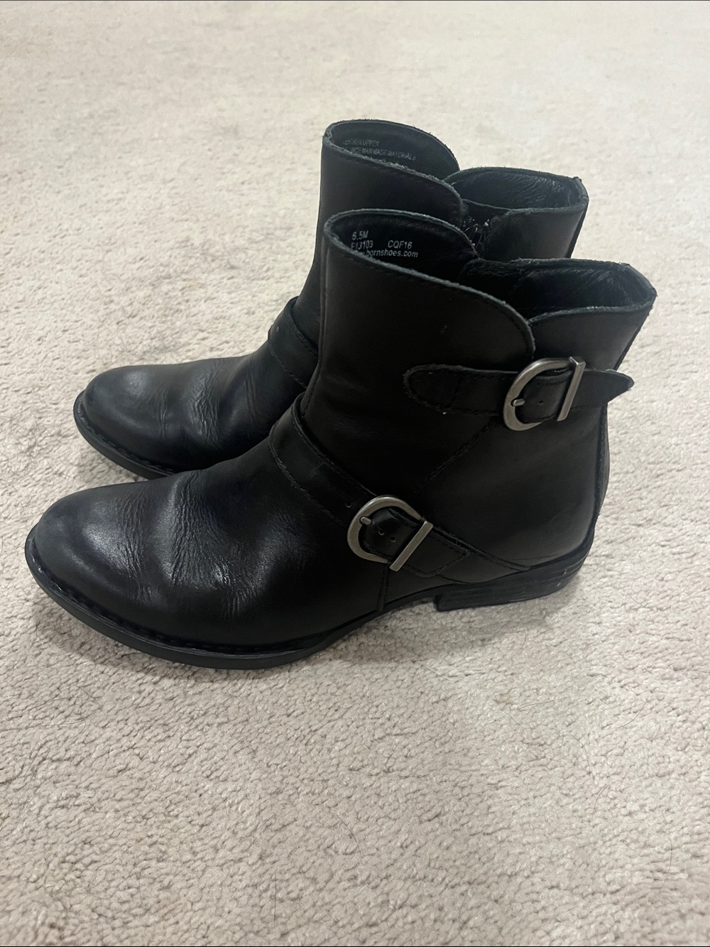 Born Black Leather Buckle Ankle Boots